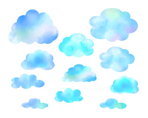 手描き水彩　雲のイラストセット
