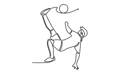 Continue line of football player kick the ball vector illustration