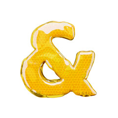 Honey comb symbol ampersand. 3d illustration honey alphabet.