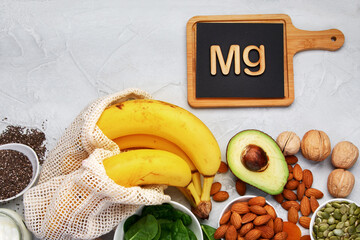 Assortment of products containing magnesium. Healthy diet food.