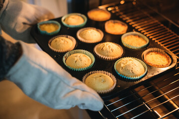Freshly homemade baked cupcakes at home