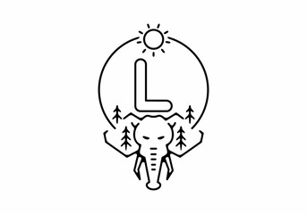 Black line art illustration of elephant head with L initial letter