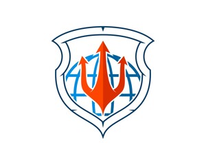 Abstract shield with globe earth and nautical trident inside