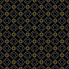 Dark background pattern with simple geometric ornament on a black background, wallpaper. Seamless pattern, texture. Vector image