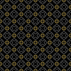 Dark background pattern with simple geometric ornament on a black background, wallpaper. Seamless pattern, texture. Vector image