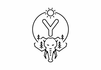 Black line art illustration of elephant head with Y initial letter