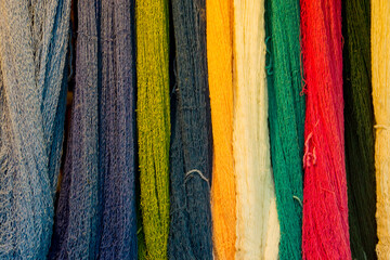 Abstract Colorful Background Texture. Cropped Shot Of Colorful Cotton Threads