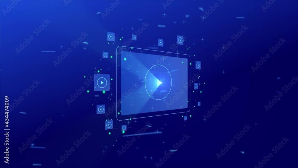 Poster internet video digital data network and communication technology concept. virtual video display with