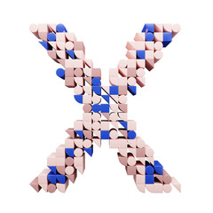 Colored geometric block letter X. 3d render of alphabet.