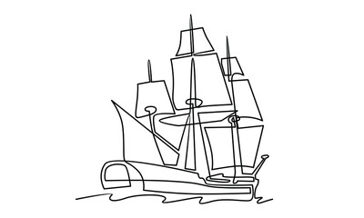 Continue line of pirate ship vector illustration