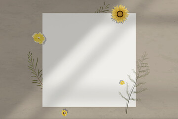 Wall shadow blank paper frame with flower decoration