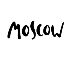 Moscow city name. Hand drawn lettering. Hand writing. Modern font design. Isolated on white. Trendy vector illustration