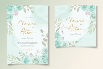 Elegant wedding invitation template with turquoise color floral ornament