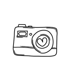 Camera with love Doodle vector icon. Drawing sketch illustration hand drawn cartoon line eps10