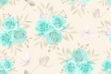 Seamless pattern design with soft colored floral ornaments