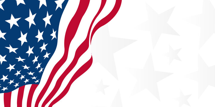 American national waving flag and star pattern on the banner background, poster, sale banner, discount banner, web banner, greeting card, etc.
