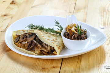 Pancake with mushroom and onion