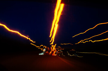 Night time highway blurred stream of light 