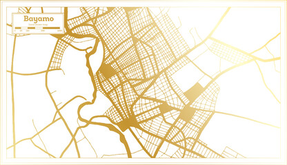 Fototapeta na wymiar Bayamo Cuba City Map in Retro Style in Golden Color. Outline Map.