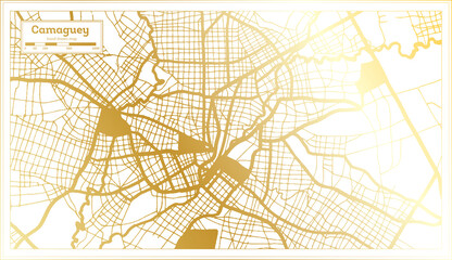 Camaguey Cuba City Map in Retro Style in Golden Color. Outline Map.