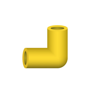 PVC plastic pipe fitting vector design isolated on white background. Elbow type with 90 degree angle. Material for connection installation pipeline in plumbing, drainage system, sewage, water supply.