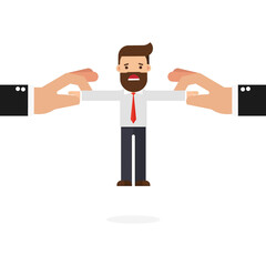 Businessman pulled by two big hand