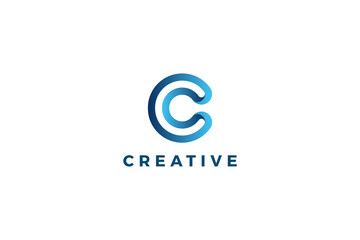 Letter c 3d blue color abstract creative logo design
