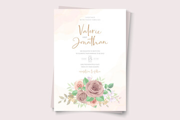 Elegant wedding invitation template with soft color floral ornament