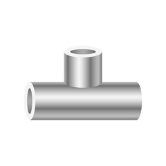 PVC plastic pipe fitting vector icon. 3 way (tee). Consist of slip socket opening 3 end (solvent weld). For connection pipe in pipeline for plumbing, drainage, vent, waste, sewage and water supply.