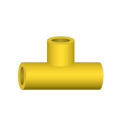 PVC plastic pipe fitting vector icon. 3 way (tee). Consist of slip socket opening 3 end (solvent weld). For connection pipe in pipeline for plumbing, drainage, vent, waste, sewage and water supply.