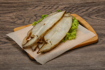 Delicous smoked halibut slices snack