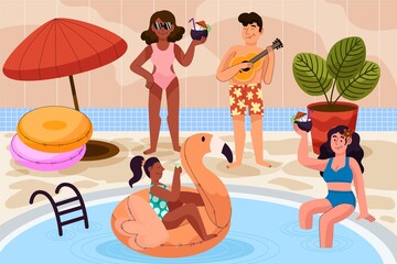 Obraz na płótnie Canvas Cartoon Summer Scene Pool