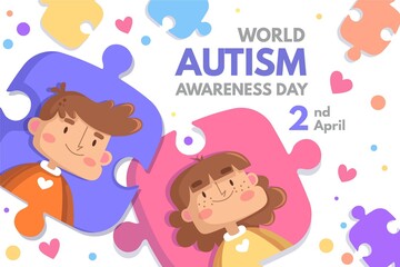 Cartoon World Autism Awareness Day Illustration With Puzzle Pieces_4