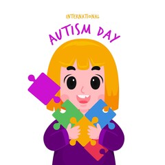 Cartoon World Autism Awareness Day Illustration With Puzzle Pieces_2