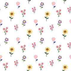 Seamless Pattern of Hand Drawn Flower Art Design on White Background