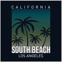 California south beach typography, t-shirt graphics. Vector illustrations