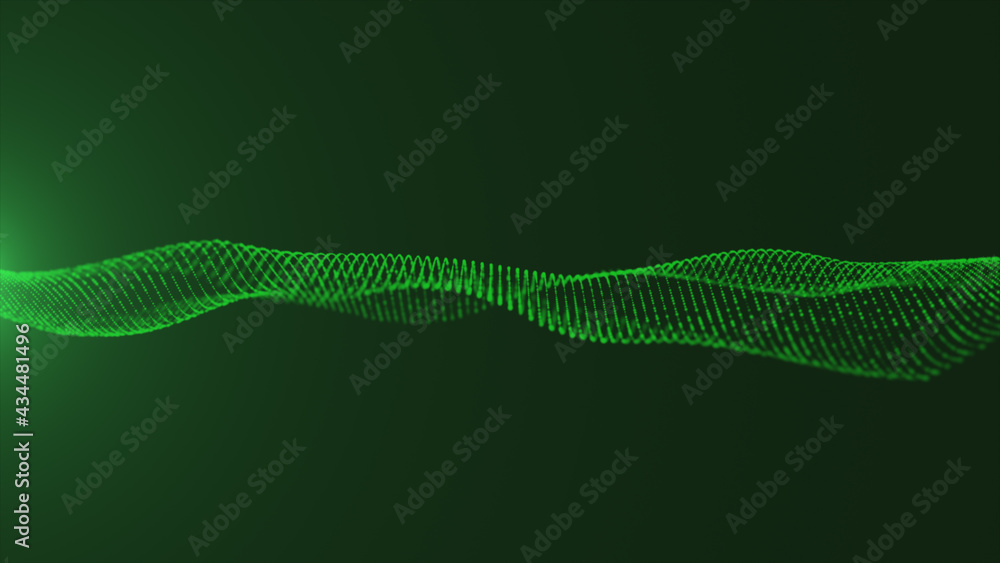 Canvas Prints green spinning wave particles technology concept with camera moving