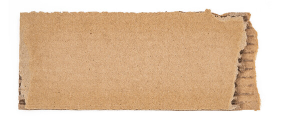 Ripped piece of cardboard isolated on white background. Cardboard with torn edges, top view.