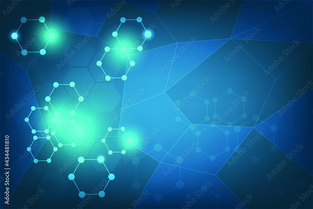 Aufkleber technology blue background with abstract particle hexagon connected by line. template of network con