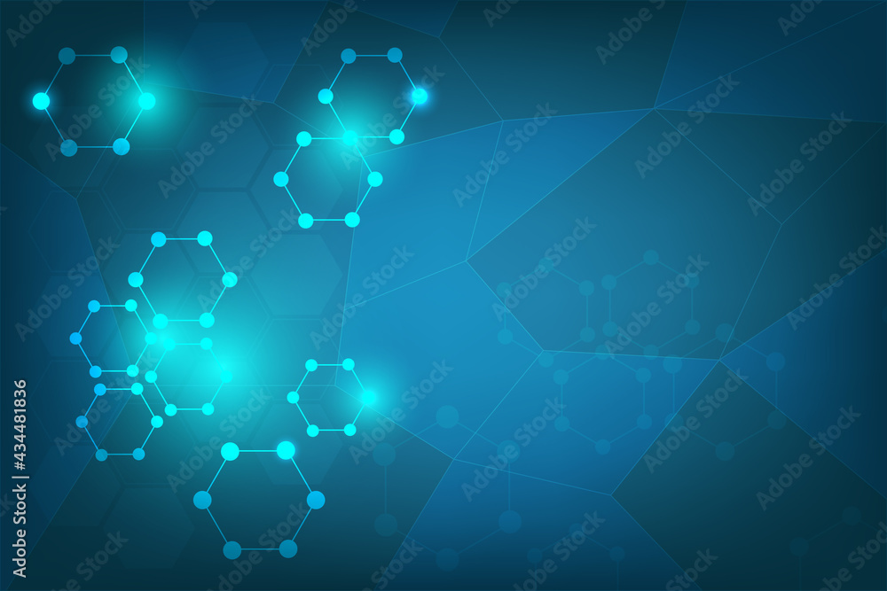 Aufkleber technology blue background with abstract particle hexagon connected by line. template of network con