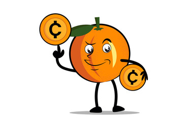 Orange Cartoon mascot or character holding crypto coins, digital coins or digital money
