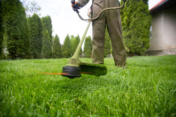 Lawn mover on green grass. Machine for cutting lawns.