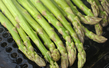 Fresh From Garden Organic Asparagus Cooking on Grill