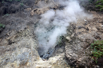 Fototapeta na wymiar sulfuric smoke came out of the cliff