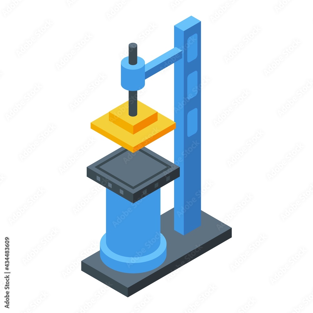 Poster factory press machine icon. isometric of factory press machine vector icon for web design isolated o