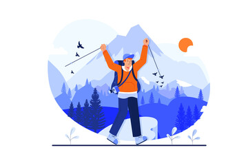 Man Enjoying Hiking Illustration concept. Flat illustration isolated on white background.