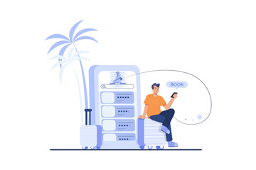Man Booking Hotel Illustration concept. Flat illustration isolated on white background.