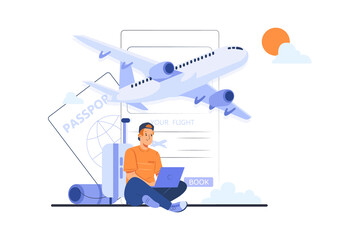 Man Doing Online Flight Booking Illustration concept. Flat illustration isolated on white background.