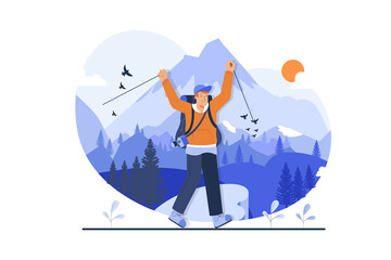 Man Enjoying Hiking Illustration concept. Flat illustration isolated on white background.