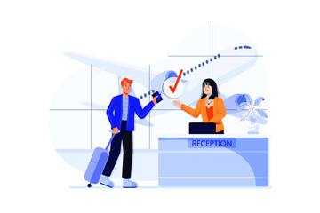 Man Doing Flight Boarding Illustration concept. Flat illustration isolated on white background.